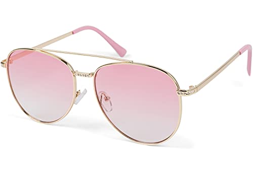 styleBREAKER Damen Piloten Sonnenbrille mit Strass Applikation, getönte Polycarbonat Gläser und Metall Gestell 09020119, Farbe:Gestell Gold/Glas Pink Verlauf von styleBREAKER