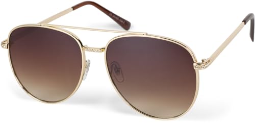 styleBREAKER Damen Piloten Sonnenbrille mit Strass Applikation, getönte Polycarbonat Gläser und Metall Gestell 09020119, Farbe:Gestell Gold/Glas Braun Verlauf von styleBREAKER