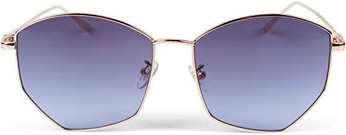 styleBREAKER Damen Piloten Sonnenbrille mit fünfeckigen Gläsern, getönten Polycarbonat Gläsern und Metall Gestell, Retro Brille 09020103, Farbe:Gestell Gold/Glas Dunkelblau getönt von styleBREAKER