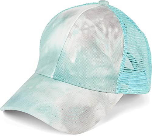 styleBREAKER Damen Ponytail Baseball Cap im Batik Look mit Mesh Einsatz, Basecap, Klettverschluss verstellbar 04023081, Farbe:Grau-Türkis von styleBREAKER