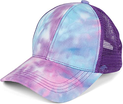 styleBREAKER Damen Ponytail Baseball Cap im Batik Look mit Mesh Einsatz, Basecap, Klettverschluss verstellbar 04023081, Farbe:Türkis-Violett von styleBREAKER