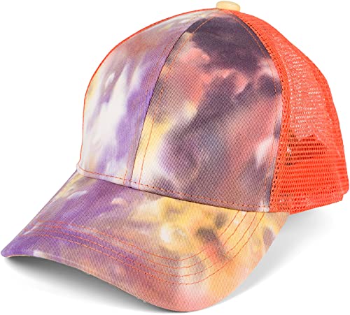 styleBREAKER Damen Ponytail Baseball Cap im Batik Look mit Mesh Einsatz, Basecap, Klettverschluss verstellbar 04023081, Farbe:Violett-Rose-Orange von styleBREAKER