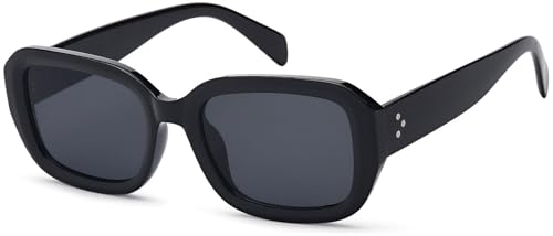 styleBREAKER Damen Retro Sonnenbrille mit breitem Kunststoff Rahmen und Rechteckigen Polycarbonat Gläsern 09020143, Farbe:Gestell Schwarz/Glas Grau getönt von styleBREAKER