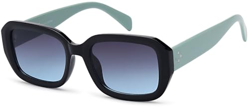 styleBREAKER Damen Retro Sonnenbrille mit breitem Kunststoff Rahmen und Rechteckigen Polycarbonat Gläsern 09020143, Farbe:Gestell Schwarz-Hellblau/Glas Grau Verlauf von styleBREAKER