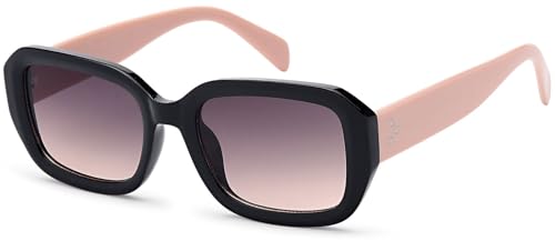 styleBREAKER Damen Retro Sonnenbrille mit breitem Kunststoff Rahmen und Rechteckigen Polycarbonat Gläsern 09020143, Farbe:Gestell Schwarz-Rose/Glas Grau Verlauf von styleBREAKER