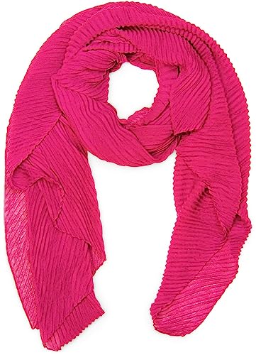 styleBREAKER Damen Schal Einfarbig mit fein gekreppter Oberfläche, leichtes Tuch, Plissee, Plissee-Falten 01016107, Farbe:Pink von styleBREAKER