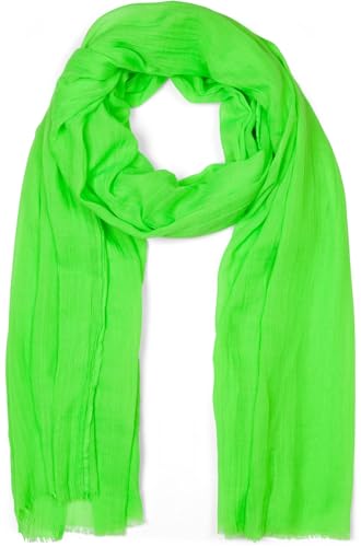 styleBREAKER Damen Schal Einfarbig mit kurzen Fransen an den Enden, Leichtes großes transparentes Tuch Uni 01016223, Farbe:Neongrün von styleBREAKER