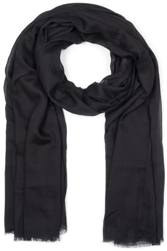 styleBREAKER Damen Schal Leicht & Transparent mit kurzen Fransen | Einfarbiges Halstuch für Frühling und Sommer | Weiches großes Schultertuch 188 x 100 cm, Farbe:Schwarz von styleBREAKER