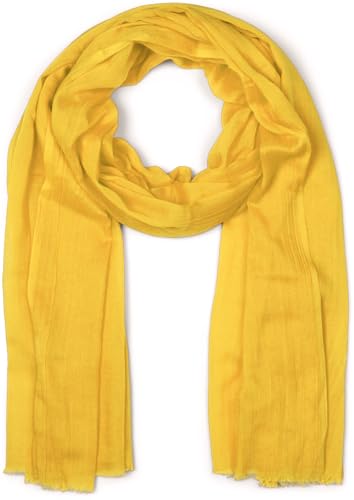 styleBREAKER Damen Schal Leicht & Transparent mit kurzen Fransen | Einfarbiges Halstuch für Frühling und Sommer | Weiches großes Schultertuch 188 x 100 cm, Farbe:Gelb von styleBREAKER