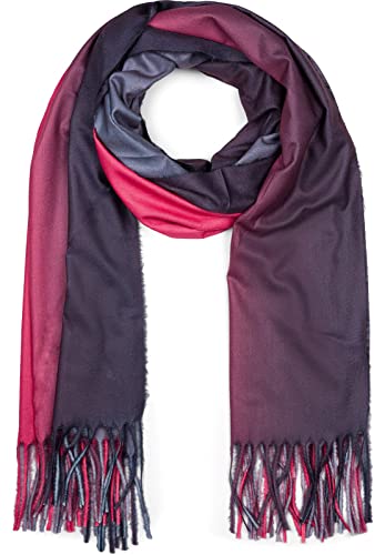 styleBREAKER Damen Schal mit 2-farbigem Farbverlauf und Fransen, warme Winter Stola mehrfarbig, Ombré Look 01017147, Farbe:Koralle-Anthrazit von styleBREAKER