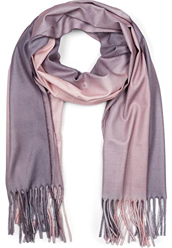 styleBREAKER Damen Schal mit 2-farbigem Farbverlauf und Fransen, warme Winter Stola mehrfarbig, Ombré Look 01017147, Farbe:Rose-Grau von styleBREAKER