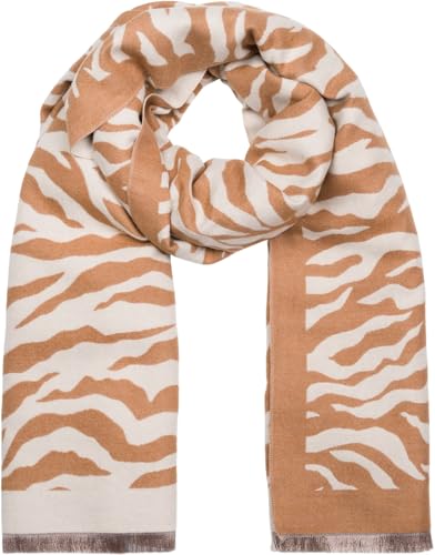 styleBREAKER Damen Schal mit Zebra Animal Print Muster, warmer Tierprint Schal mit Fransen, Reversible Style 01017158, Farbe:Beige-Braun von styleBREAKER