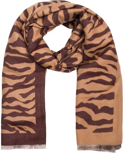 styleBREAKER Damen Schal mit Zebra Animal Print Muster, warmer Tierprint Schal mit Fransen, Reversible Style 01017158, Farbe:Braun-Dunkelbraun von styleBREAKER