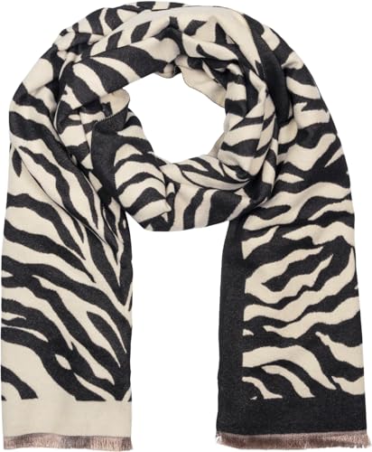 styleBREAKER Damen Schal mit Zebra Animal Print Muster, warmer Tierprint Schal mit Fransen, Reversible Style 01017158, Farbe:Schwarz-Beige von styleBREAKER