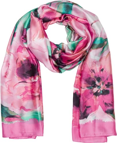 styleBREAKER Damen Schal mit buntem Blumen Muster im Aquarell Stil, Seidig leichtes Tuch 01016238, Farbe:Pink von styleBREAKER