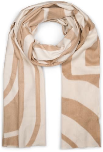 styleBREAKER Damen Schal mit geschwungenem Linienmuster - Weicher und stylischer langer Schal 01017162, Farbe:Braun-Beige von styleBREAKER
