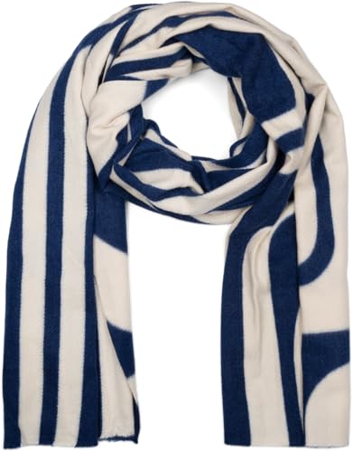 styleBREAKER Damen Schal mit geschwungenem Linienmuster - Weicher und stylischer langer Schal 01017162, Farbe:Creme-Dunkelblau von styleBREAKER