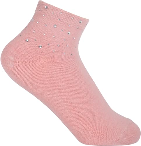 styleBREAKER Damen Socken mit Strass Applikation am Bund, Größe 35-41 EU / 5-9 US / 4-7 UK, Söckchen Glitzersteine 08030014, Farbe:Altrose von styleBREAKER