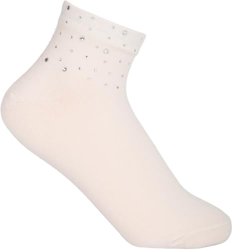 styleBREAKER Damen Socken mit Strass Applikation am Bund, Größe 35-41 EU / 5-9 US / 4-7 UK, Söckchen Glitzersteine 08030014, Farbe:Beige von styleBREAKER