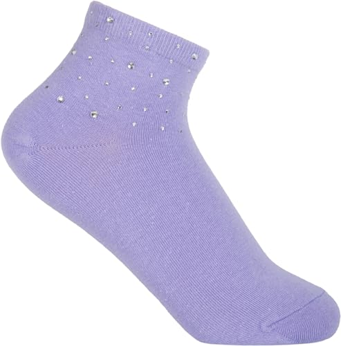 styleBREAKER Damen Socken mit Strass Applikation am Bund, Größe 35-41 EU / 5-9 US / 4-7 UK, Söckchen Glitzersteine 08030014, Farbe:Flieder von styleBREAKER