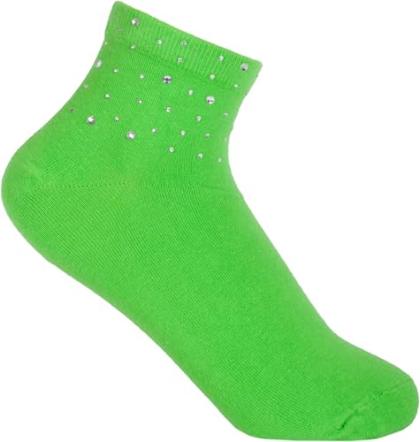 styleBREAKER Damen Socken mit Strass Applikation am Bund, Größe 35-41 EU / 5-9 US / 4-7 UK, Söckchen Glitzersteine 08030014, Farbe:Grün von styleBREAKER