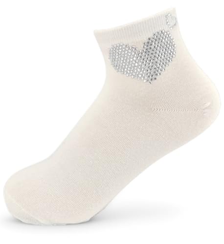 styleBREAKER Damen Socken mit Strass Herz Applikation | knöchellang mit Elastikbund | weicher Baumwoll-Mix | One Size 36-41 EU, Farbe:Beige von styleBREAKER