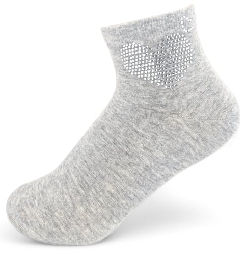 styleBREAKER Damen Socken mit Strass Herz Applikation | knöchellang mit Elastikbund | weicher Baumwoll-Mix | One Size 36-41 EU, Farbe:Grau meliert von styleBREAKER