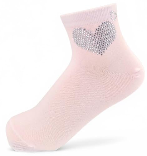 styleBREAKER Damen Socken mit Strass Herz Applikation | knöchellang mit Elastikbund | weicher Baumwoll-Mix | One Size 36-41 EU, Farbe:Rose von styleBREAKER