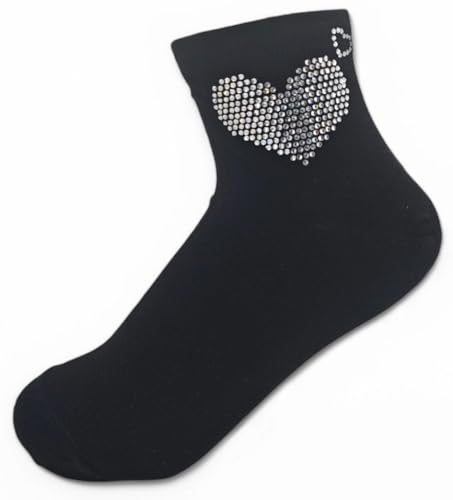styleBREAKER Damen Socken mit Strass Herz Applikation | knöchellang mit Elastikbund | weicher Baumwoll-Mix | One Size 36-41 EU, Farbe:Schwarz von styleBREAKER