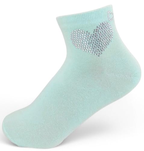 styleBREAKER Damen Socken mit Strass Herz Applikation | knöchellang mit Elastikbund | weicher Baumwoll-Mix | One Size 36-41 EU, Farbe:Türkis von styleBREAKER