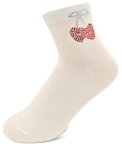 styleBREAKER Damen Socken mit Strass Kirschen Applikation | knöchellang mit Elastikbund | weicher Baumwoll-Mix | One Size 36-41 EU, Farbe:Beige von styleBREAKER