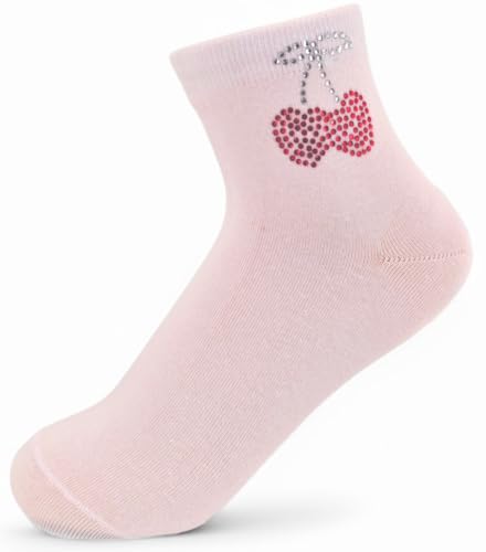 styleBREAKER Damen Socken mit Strass Kirschen Applikation | knöchellang mit Elastikbund | weicher Baumwoll-Mix | One Size 36-41 EU, Farbe:Rose von styleBREAKER