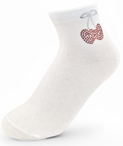 styleBREAKER Damen Socken mit Strass Kirschen Applikation | knöchellang mit Elastikbund | weicher Baumwoll-Mix | One Size 36-41 EU, Farbe:Weiß von styleBREAKER