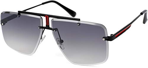 styleBREAKER Damen Sonnenbrille Halbrand mit getönten Rechteckigen Gläsern, Retro Metallrahmen, Diamantschliff 09020125, Farbe:Gestell Schwarz/Glas Grau Verlauf von styleBREAKER