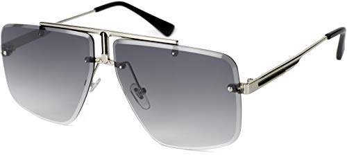 styleBREAKER Damen Sonnenbrille Halbrand mit getönten Rechteckigen Gläsern, Retro Metallrahmen, Diamantschliff 09020125, Farbe:Gestell Silber/Glas Grau Verlauf von styleBREAKER