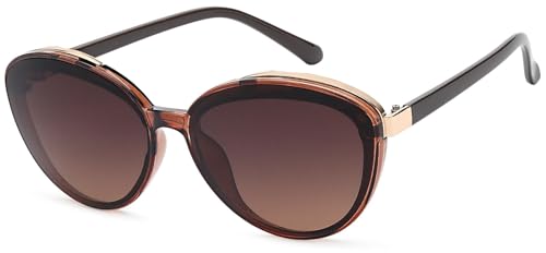 styleBREAKER Damen Sonnenbrille Oval mit filigranem Kunststoff Rahmen und Metall Detail, Polycarbonat Gläser 09020144, Farbe:Gestell Braun-Mocca/Glas Braun Getönt von styleBREAKER