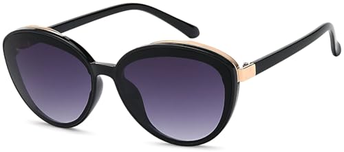 styleBREAKER Damen Sonnenbrille Oval mit filigranem Kunststoff Rahmen und Metall Detail, Polycarbonat Gläser 09020144, Farbe:Gestell Schwarz/Glas Grau Verlauf von styleBREAKER