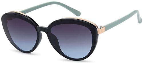 styleBREAKER Damen Sonnenbrille Oval mit filigranem Kunststoff Rahmen und Metall Detail, Polycarbonat Gläser 09020144, Farbe:Gestell Schwarz-Hellblau/Glas Grau Verlauf von styleBREAKER