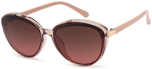 styleBREAKER Damen Sonnenbrille Oval mit filigranem Kunststoff Rahmen und Metall Detail, Polycarbonat Gläser 09020144, Farbe:Gestell Transparent-Rose/Glas Grau-Violett Verlauf von styleBREAKER