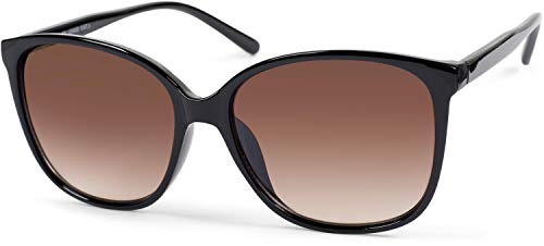 styleBREAKER Damen Sonnenbrille Oversize mit ovalen Polycarbonat Gläsern und Kunststoff Gestell, Retro Style 09020092, Farbe:Gestell Schwarz/Glas Braun Verlauf von styleBREAKER