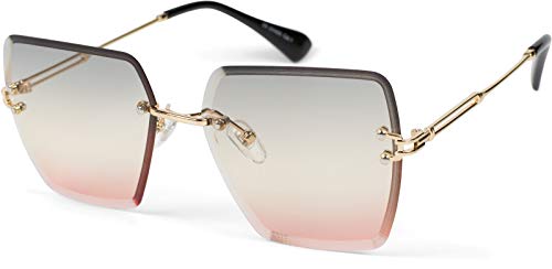 styleBREAKER Damen Sonnenbrille Rahmenlos mit getönten Rechteckigen Gläsern, Metallrahmen, Diamantschliff 09020124, Farbe:Gestell Gold/Glas Grau-Apricot Verlauf von styleBREAKER