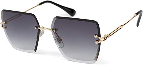 styleBREAKER Damen Sonnenbrille Rahmenlos mit getönten Rechteckigen Gläsern, Metallrahmen, Diamantschliff 09020124, Farbe:Gestell Gold/Glas Grau Verlauf von styleBREAKER