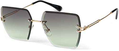 styleBREAKER Damen Sonnenbrille Rahmenlos mit getönten Rechteckigen Gläsern, Metallrahmen, Diamantschliff 09020124, Farbe:Gestell Gold/Glas Grün Verlauf von styleBREAKER