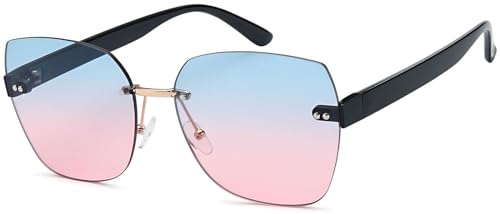 styleBREAKER Damen Sonnenbrille Rahmenlos mit getönten Rechteckigen Polycarbonat Gläsern, Kunststoff Bügeln 09020145, Farbe:Gestell Schwarz/Glas Blau-Rose Verlauf von styleBREAKER