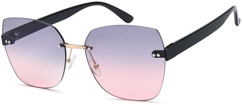 styleBREAKER Damen Sonnenbrille Rahmenlos mit getönten Rechteckigen Polycarbonat Gläsern, Kunststoff Bügeln 09020145, Farbe:Gestell Schwarz/Glas Grau-Rose Verlauf von styleBREAKER