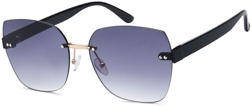 styleBREAKER Damen Sonnenbrille Rahmenlos mit getönten Rechteckigen Polycarbonat Gläsern, Kunststoff Bügeln 09020145, Farbe:Gestell Schwarz/Glas Grau Verlauf von styleBREAKER