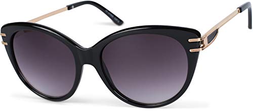 styleBREAKER Damen Sonnenbrille in Katzenaugen Form mit Polycarbonat Gläsern und Metall Bügel, Cat-Eye Brille 09020111, Farbe:Gestell Schwarz/Glas Grau-Violett Verlaufsglas von styleBREAKER