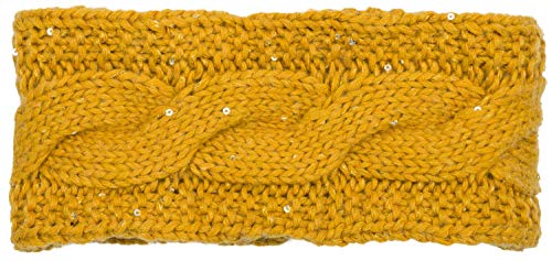 styleBREAKER Damen Stirnband Grobstrick mit Zopfmuster und Pailletten, warmes Fleece Innenfutter, Haarband, Headband 04026002, Farbe:Curry von styleBREAKER