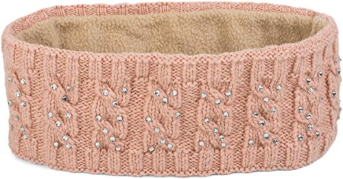 styleBREAKER Damen Stirnband mit Zopfmuster und Strass, weiches Fleece Innenfutter, Haarband, Headband 04026001, Farbe:Rose von styleBREAKER