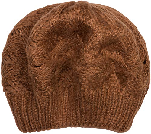 styleBREAKER Damen Strick Baskenmütze mit Zopfmuster, Winter, Barett, Franzosen Mütze 04024166, Farbe:Cognac von styleBREAKER